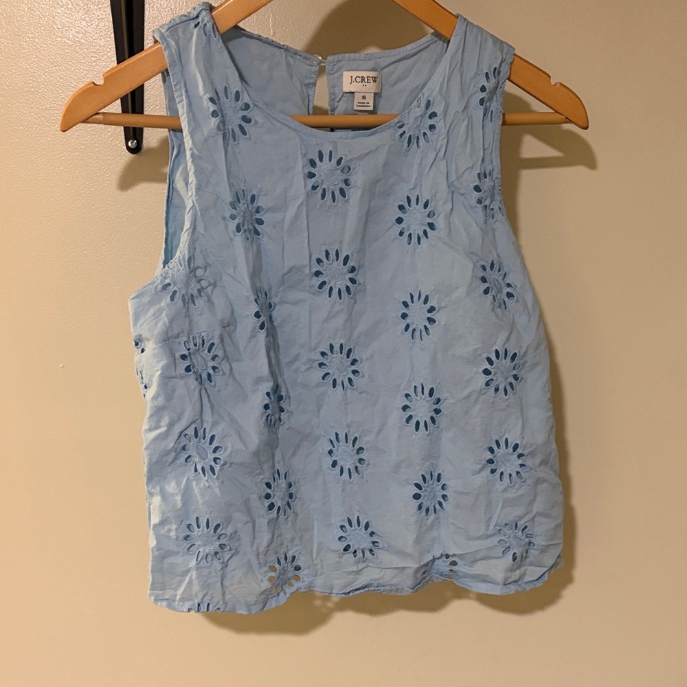 J. Crew Factory Sky Blue Eyelet Sleeveless Cotton Tank
